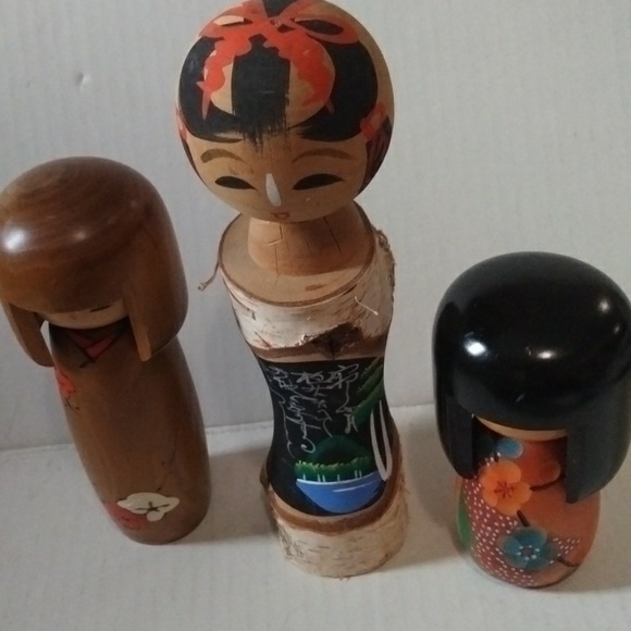 japanese dolls Art Vintage Kokeshi Japanese Dolls Set Of Three